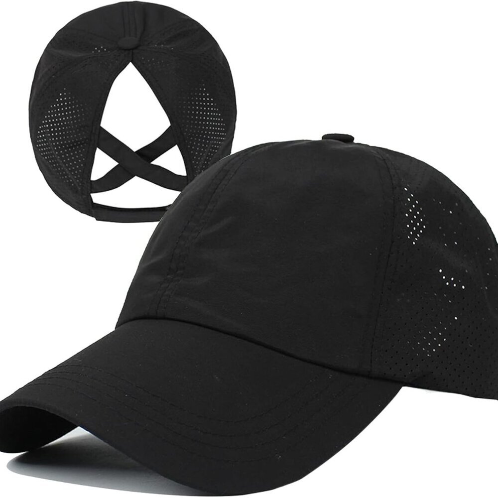 Womens Criss Cross Ponytail Baseball Cap Adjustable High Messy Bun Ponycap Quick